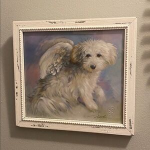 😍Vtg. Angel Dog framed lithograph poster. N.A. Noel Inc.